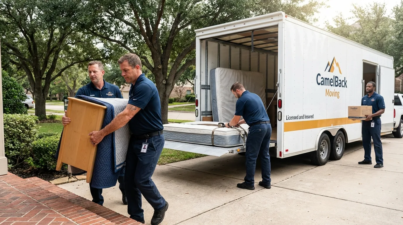 Crew loading residential truck for cross-state move from Lesage, WV
